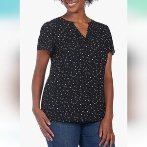 Hilary Radley Womens Short Sleeve Printed Blouse V-neck Size XXL